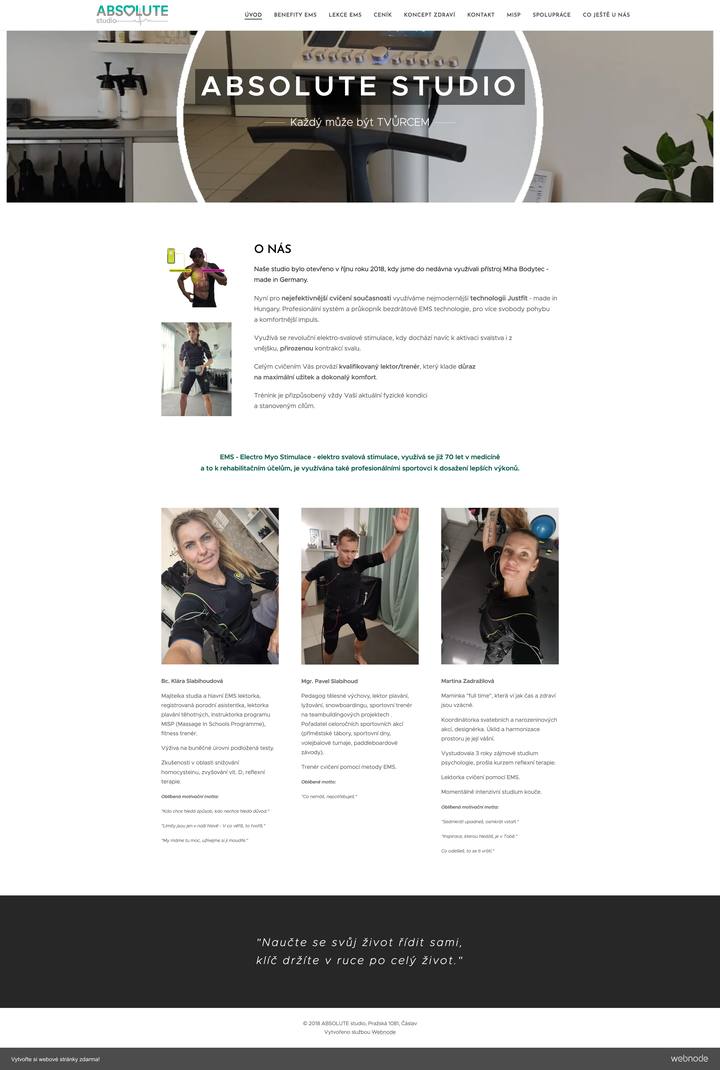 Absolute Studio: původní web, celá stránka