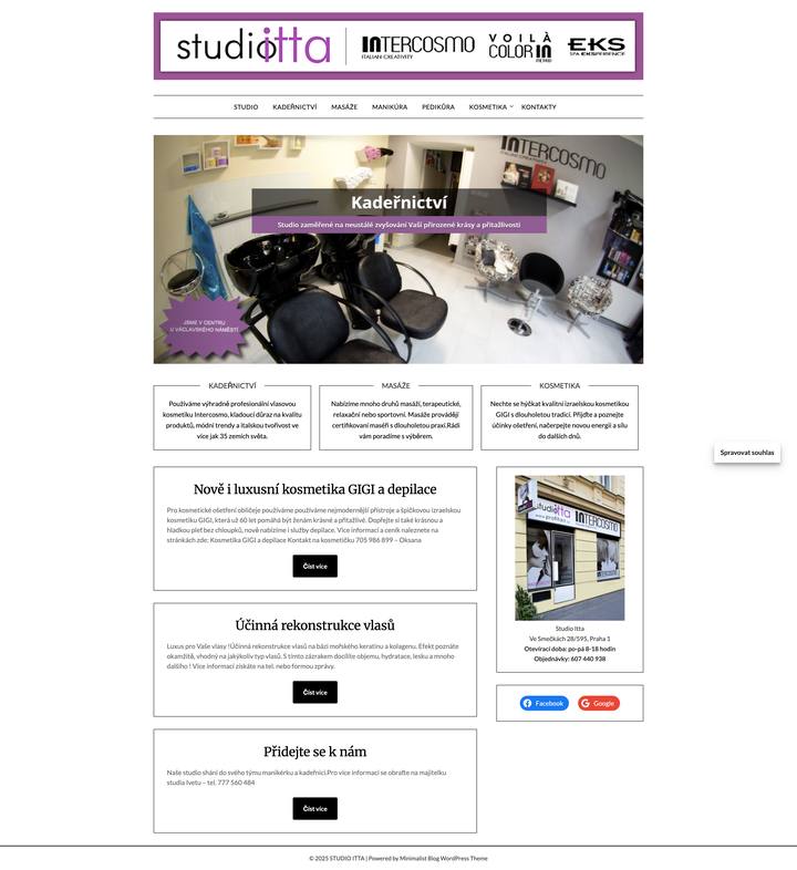 Studio Itta: původní web, celá stránka